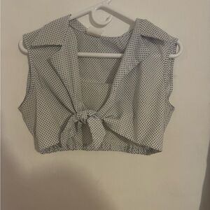 Vintage Polka Dot Sleeveless Tie-Front Top